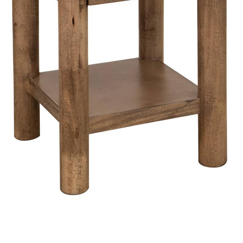 Olum 25 Inch Side End Table, 1 Drawer, Lower Shelf, Square Top, Wood, Brown