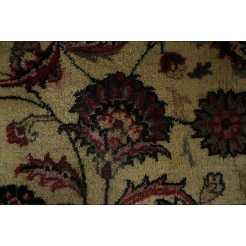 Hand Knotted Oriental 100% Wool Carpet Traditional All-Over Beige & Ivories Kashan Area Rug - 12' 7'' X 9' 1''