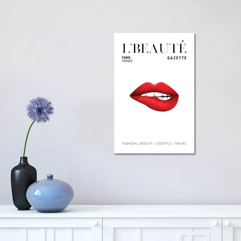 iCanvas "L'Beaute Beauty Magazine Cover With Red Lipstick On Bitten Lips" by Design Harvest Canvas Print - 18x12x1.5