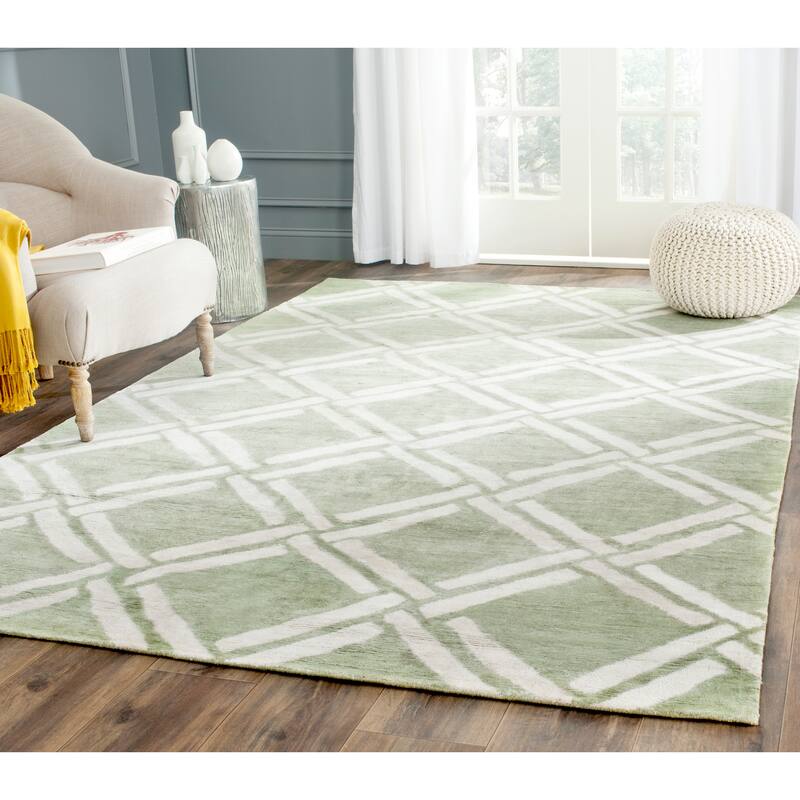 SAFAVIEH Couture Handmade Moroccan Soila Modern Viscose Rug - 9' x 12' - Green/Ivory