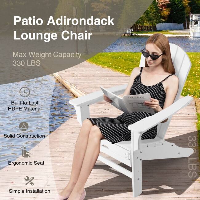 Patio HDPE Adirondack Chair with Retractable Ottoman - 29" x 53" x 37.5" (L x W x H)