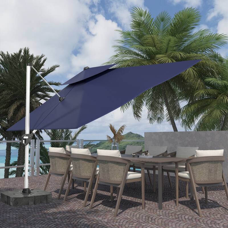 11FT Patio Umbrella Outdoor Square Double Top Umbrella with Base