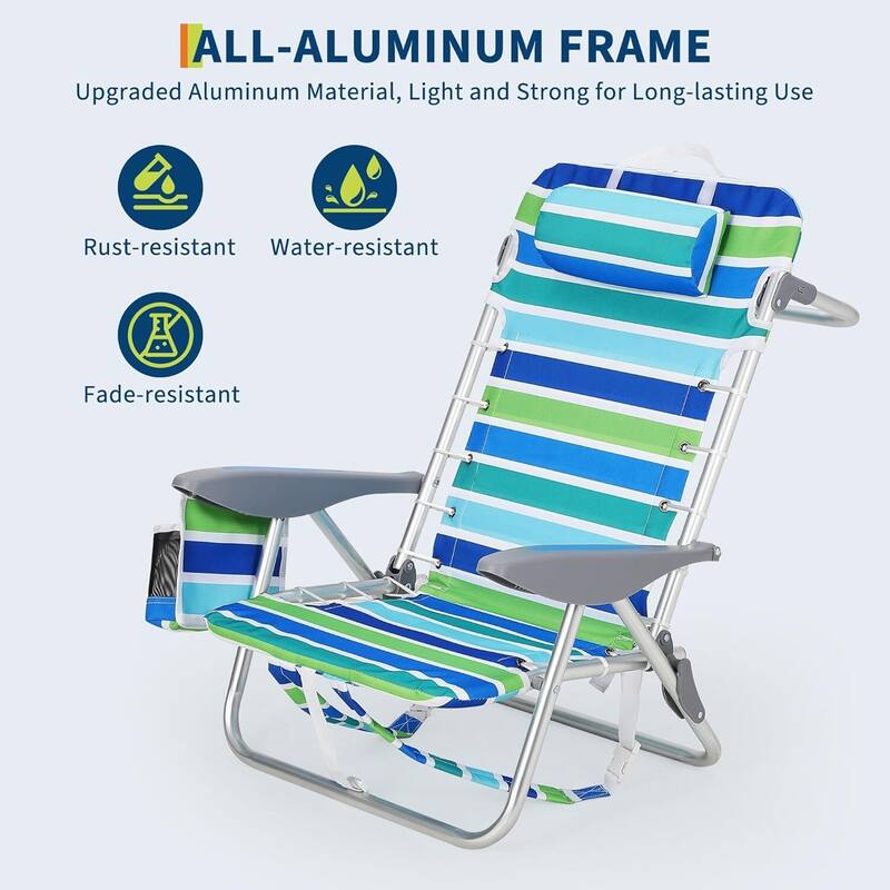 Lightweight Folding Backpack Beach Chair for Travel, Camping, and Beach - N/A