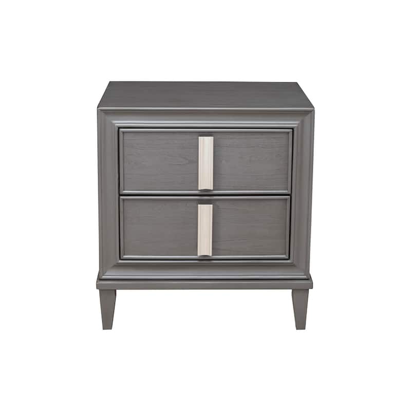 Champagne Metallic Nightstand with Spacious Drawers - Elegant Modern Bedside Table
