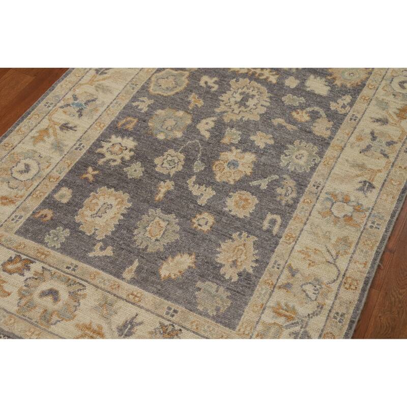 Hand Knotted Oriental 100% Wool Carpet Transitional All-Over Greys & Charcoal Oushak Area Rug - 5' 2'' X 3' 2''
