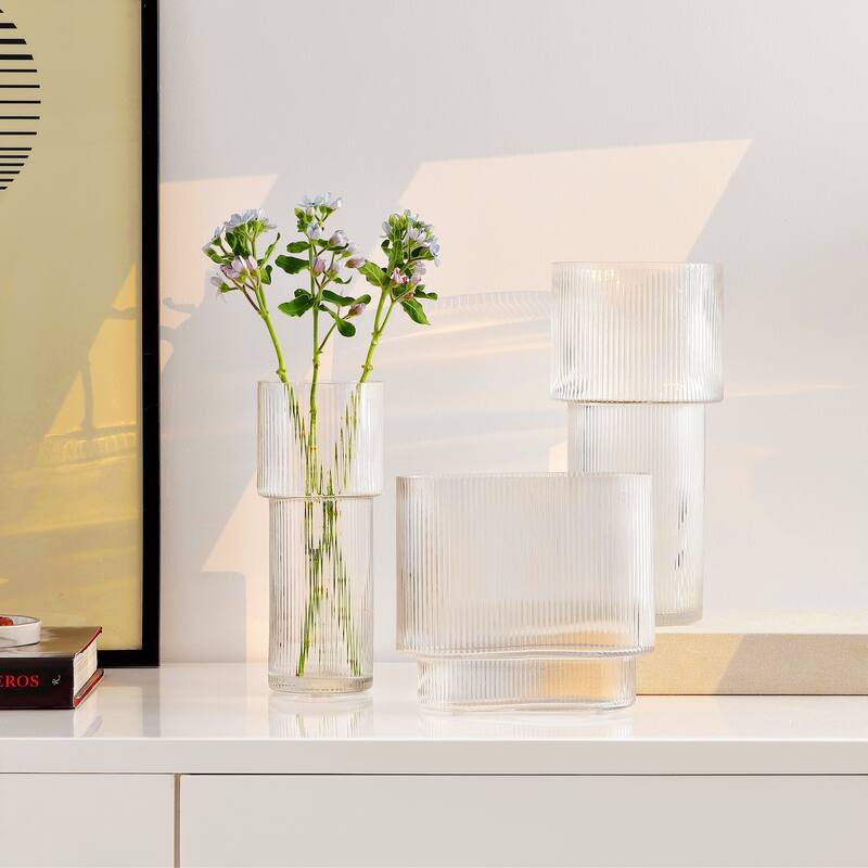 SAFAVIEH Home Ceva Clear Fluted Glass Vase Set of 3