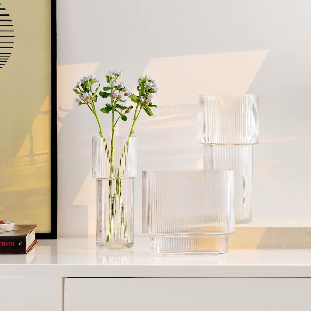 SAFAVIEH Home Ceva Clear Fluted Glass Vase Set of 3