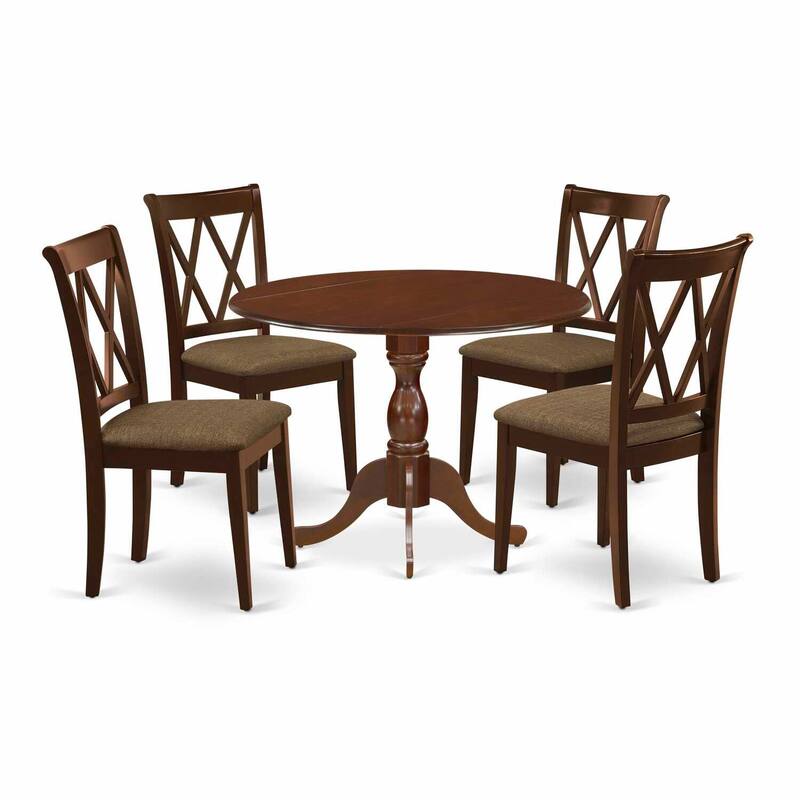 HomeStock 5-Piece Mahogany Finish Solid Wood Top Dining table with 4 Chairs with Drop Leaf Lattice Back