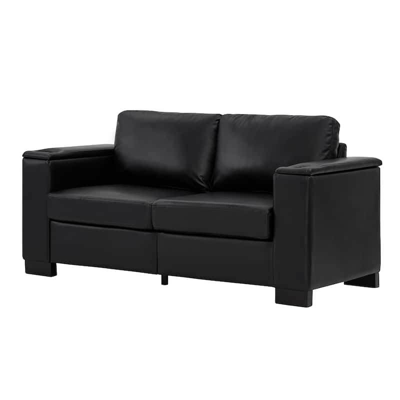 PU Leather Loveseat Sofa Deep Seat Couch with Storage and Cup Holders