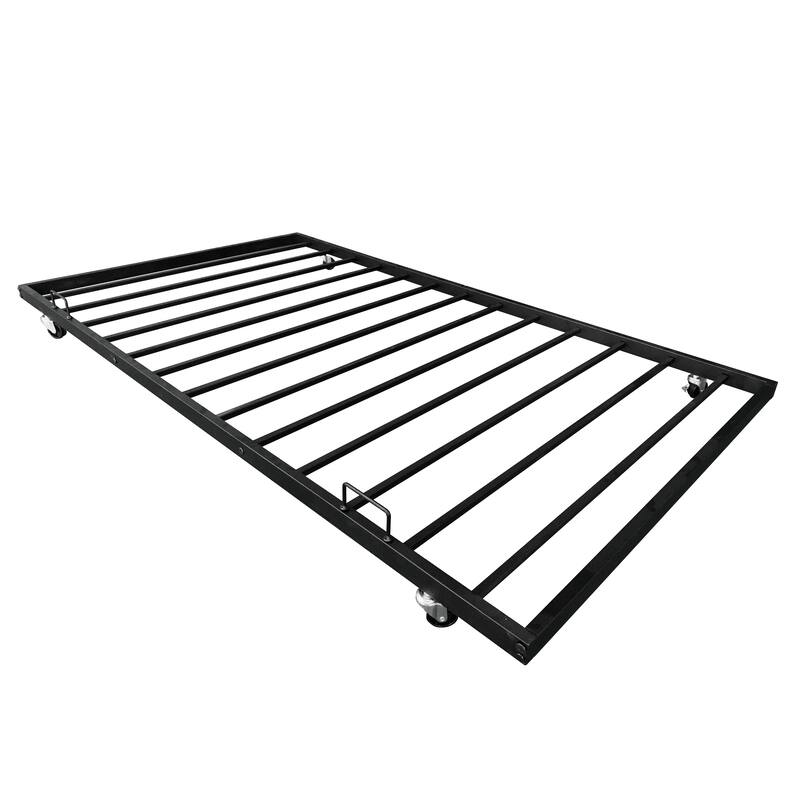 Twin-Over-Twin Steel Convertible Bunk Bed with Trundle and Detachable Design