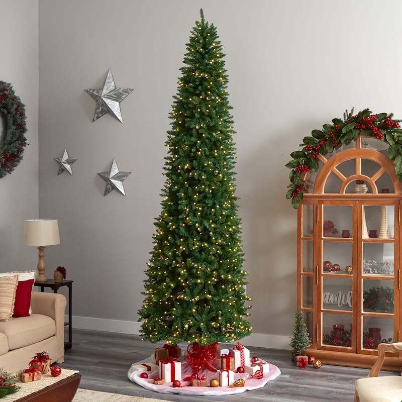 11' Slim Green Mountain Pine Christmas Tree with 950 Clear LED Lights - 132