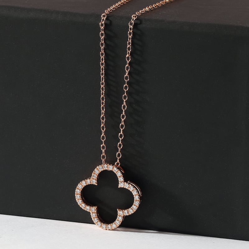 1/6ct - 1ct TDW Diamond 14K Gold Open Clover Pendant Necklace for Women - 1/4ct - Rose