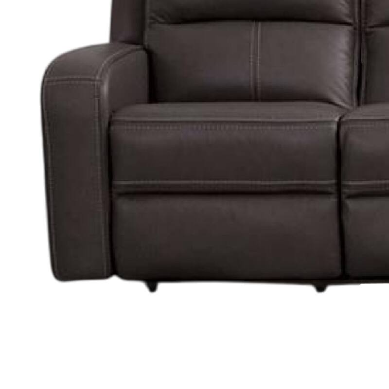 Vazy Dual Power Reclining Sofa, Gray Faux Leather Seating, 86 Inch