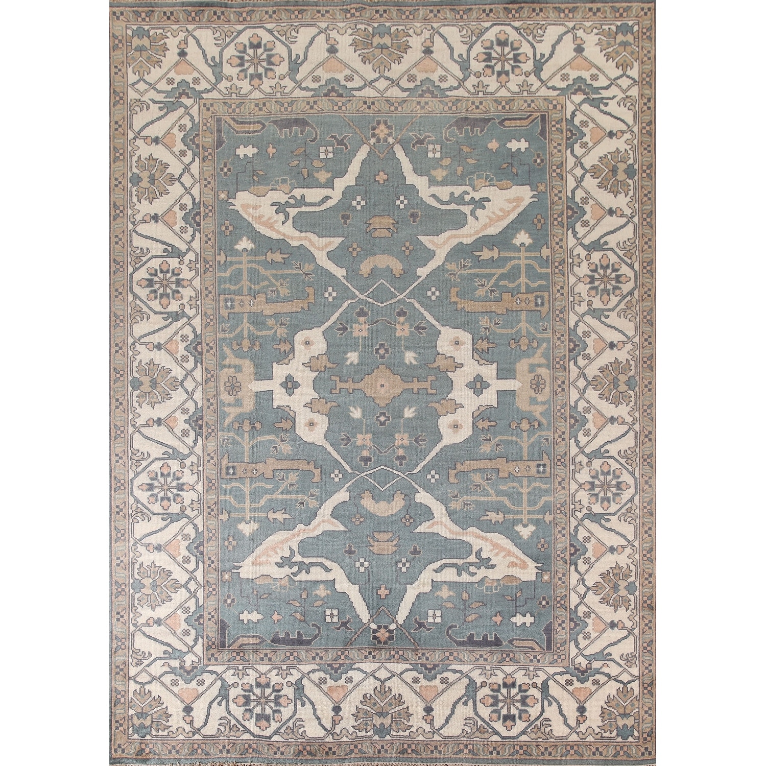 Floral Oushak Area Rug Handmade Wool Carpet - 9'0"x 11'10"