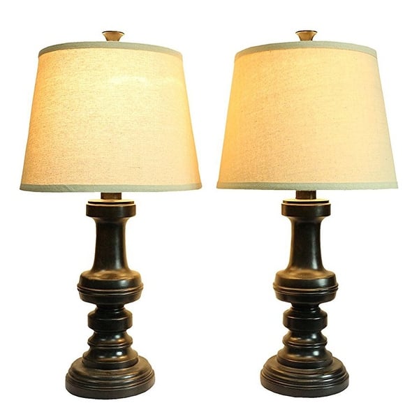 Set of 2 Lafayette Table Lamps, Distressed Black Finish, 24 inch Tall
