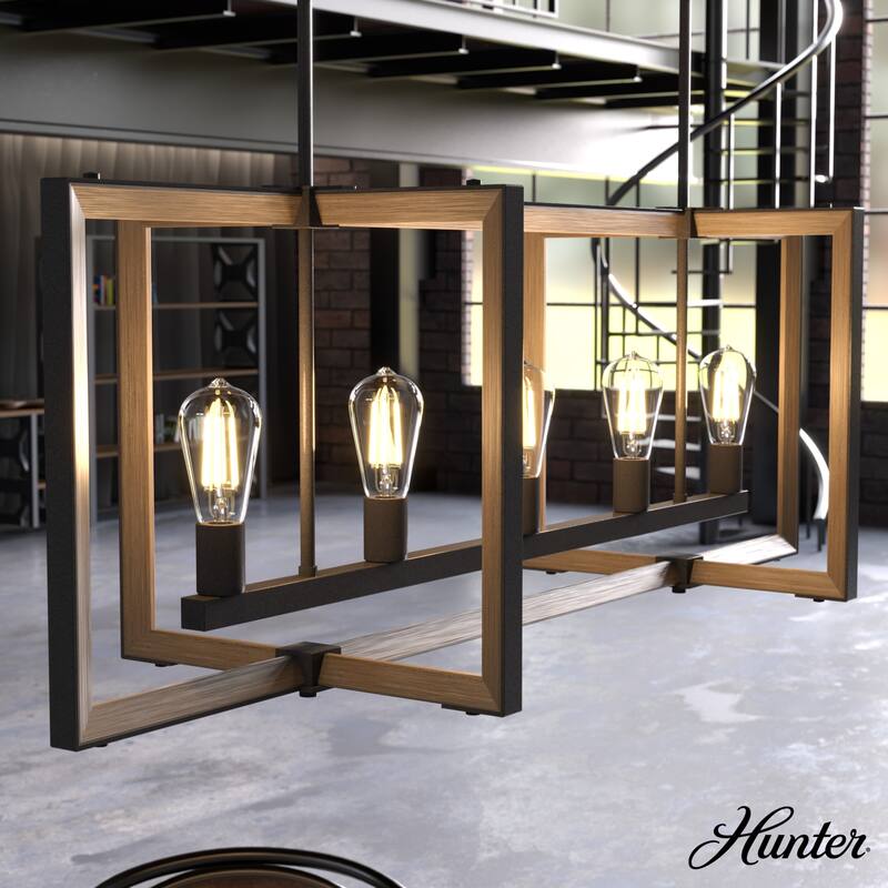 Hunter Woodburn 5-Light Linear Chandelier - Island, Dining Room - Industrial, Contemporary - Noble Bronze