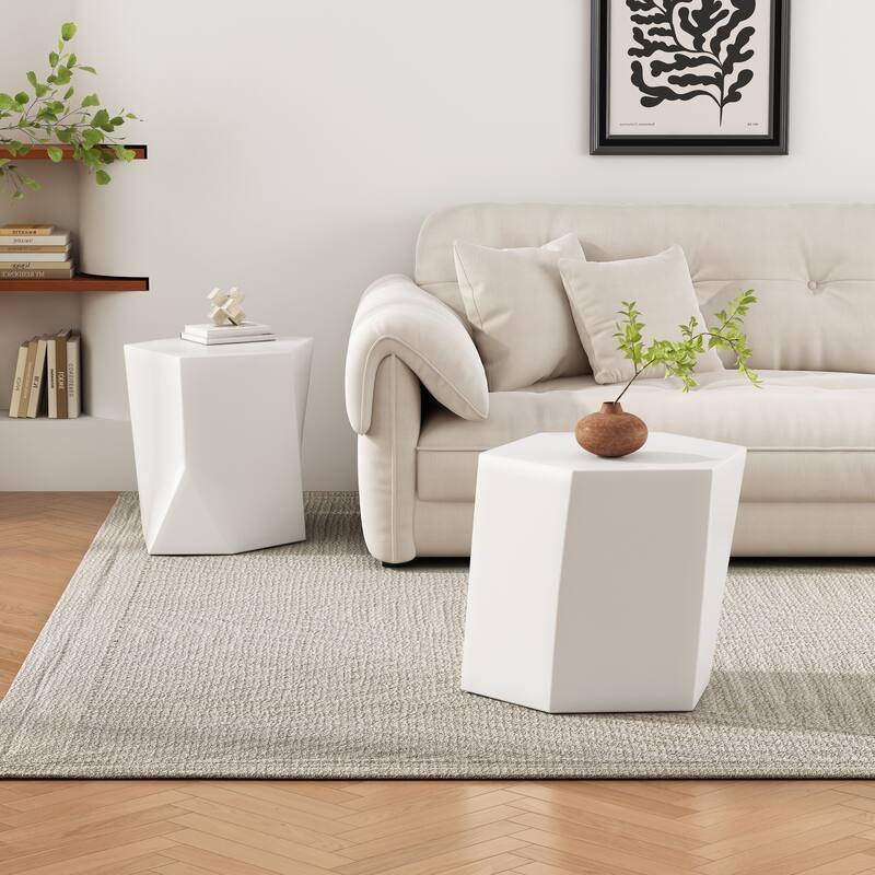 Roomfitters Modern MGO Side Tables with Faceted Sculptural Design, Indoor Accent Set for Living Room or Lounge Area