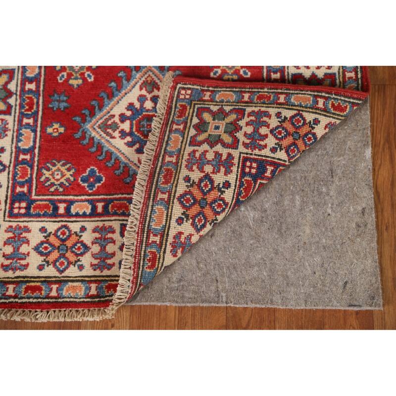Red Geometric Kazak Oriental Wool Runner Rug Handmade Hallway Carpet - 2'8" x 9'9"
