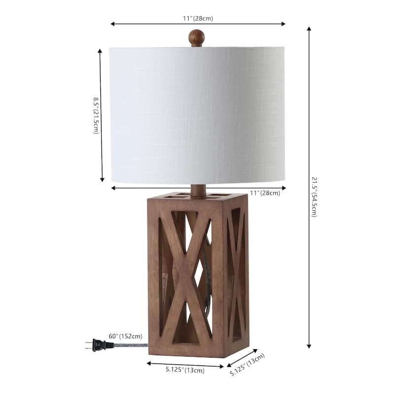 Ibiza 21.5" Farmhouse Wood LED Table Lamp, Brown (Set of 2), by JONATHAN Y
