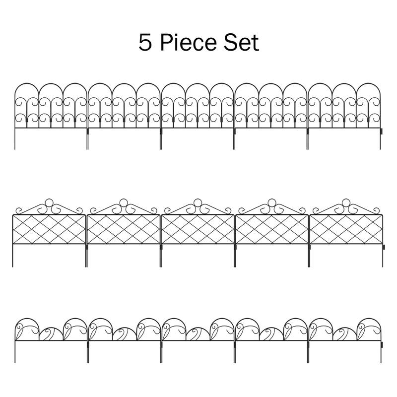 Metal Garden Fencing - Set of 5 Interlocking Panels for Flower Beds and Landscaping by Pure Garden (Black)