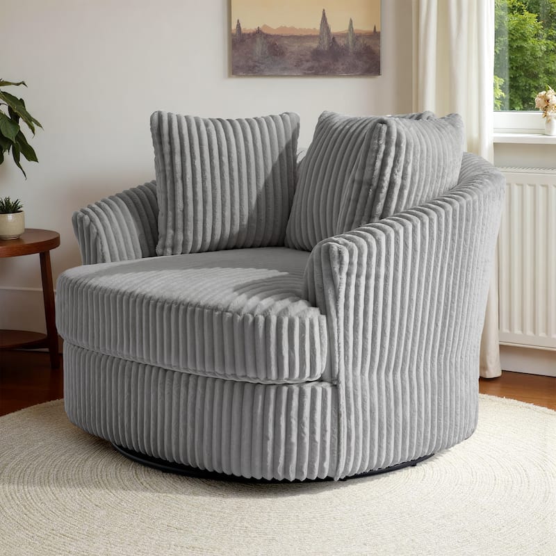 Oversized 43" W Plush Corduroy Recessed Arm Swivel Barrel Chair