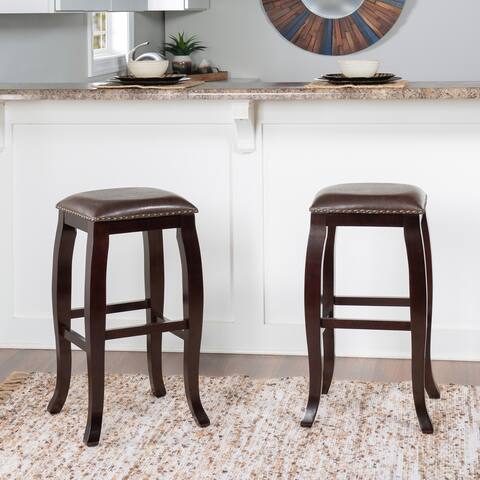 San Francisco Backless Brown Faux Leather Square Bar Stool
