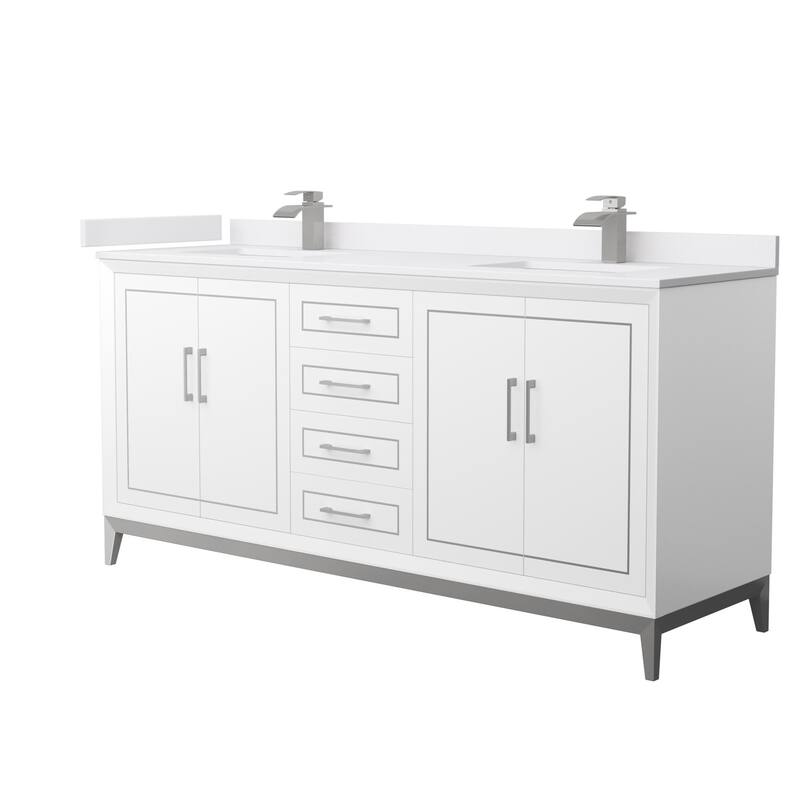 Wyndham Collection WCH515172D-VCA-UNSMXX Marlena 72" Free Standing - White / White Cultured Marble Top / Brushed Nickel - Painted