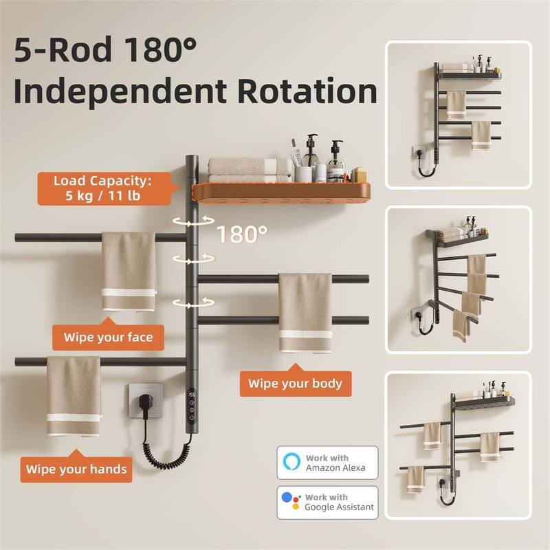 Smart Rotating Heated Towel Rack for Bathroom,Towel Warmer