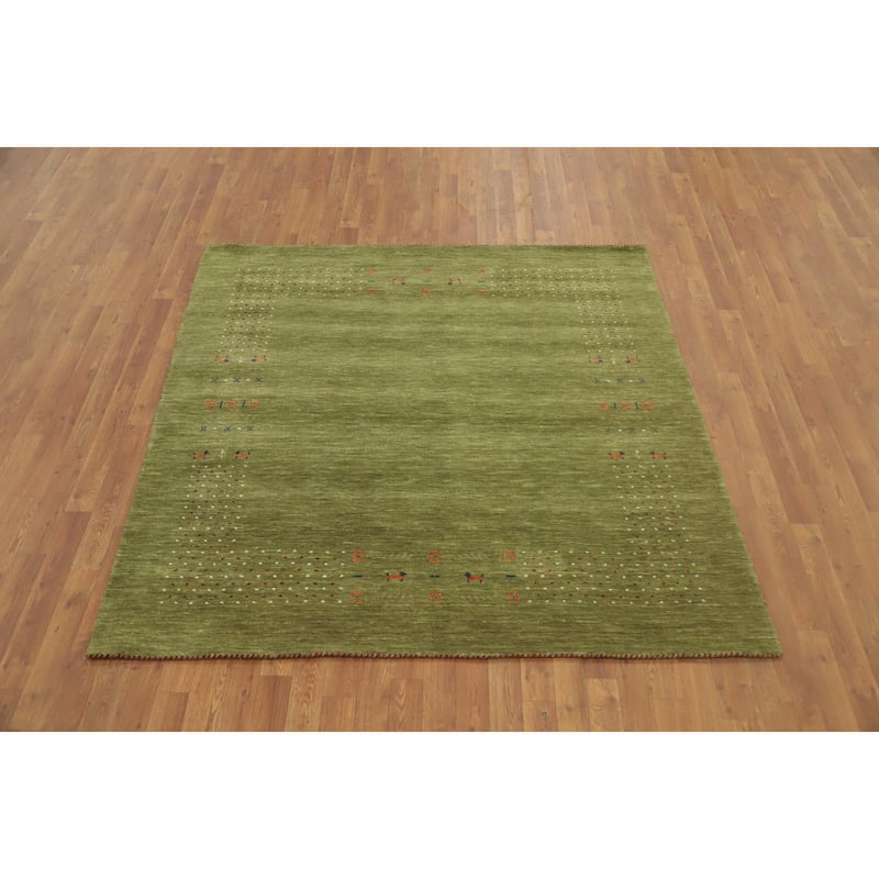 Hand Knotted Oriental 100% Wool Carpet Tribal Animal Pictorial Green Gabbeh Area Rug - 5' 11'' X 6' 0''