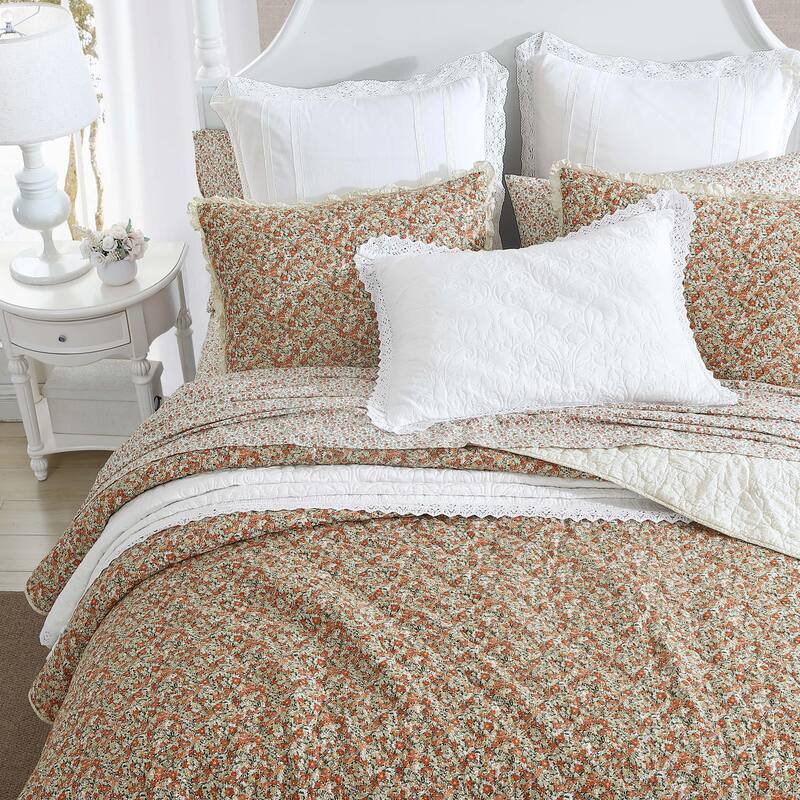 Laura Ashley Loveston Red Cotton Reversible Quilt Set