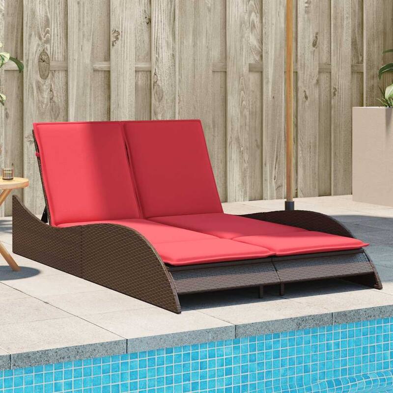 vidaXL Sun Lounger with Cushions Outdoor Daybed Poly Rattan Brown/Gray/Black - 114 x 205 x 54/63/28.7 - Brown (7)