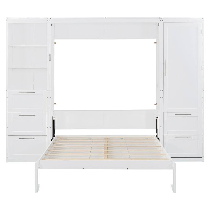 Roomfitters Queen Murphy Wall Bed with Wardrobe Closet and Storage Drawers MDF