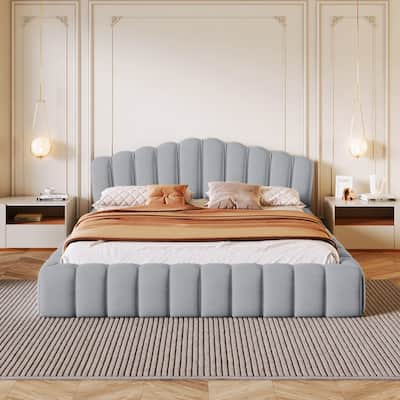 88.00" Wood Frame Queen Platform Bed with Velvet Upholstered