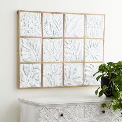 Gray Metal Tropical Leaf Wall Decor with Wood Frames