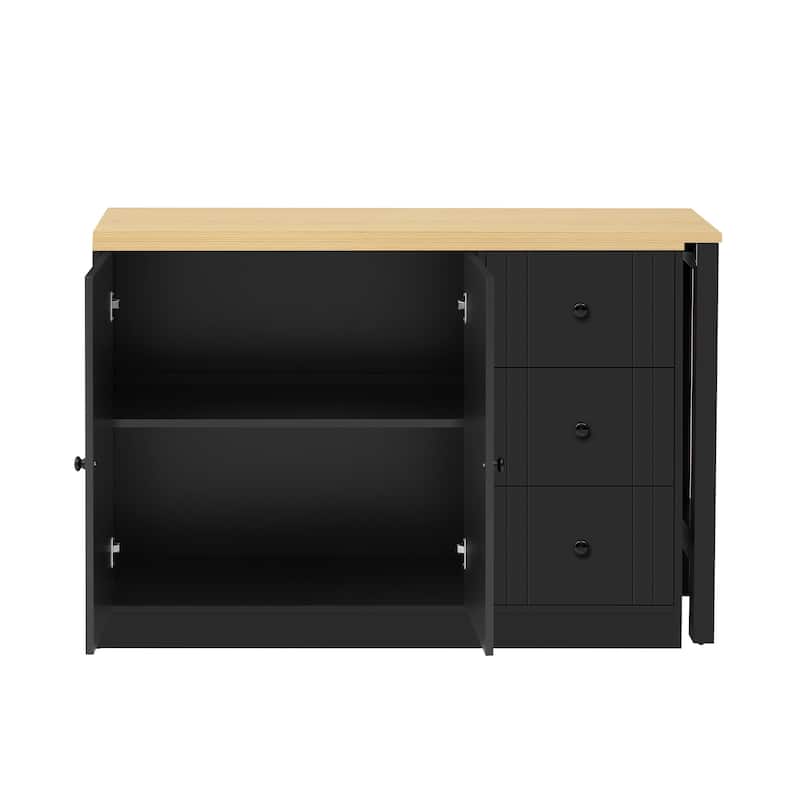 89.7" Wooden Sideboard with Extendable Table, 2 Doors & 3 Drawers Storage Cabinet for Living Room, Study, Kitchen