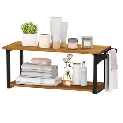 Gymax 40.5'' Long 2-Tier Storage Rack w/ Towel Bar Wall Mounted