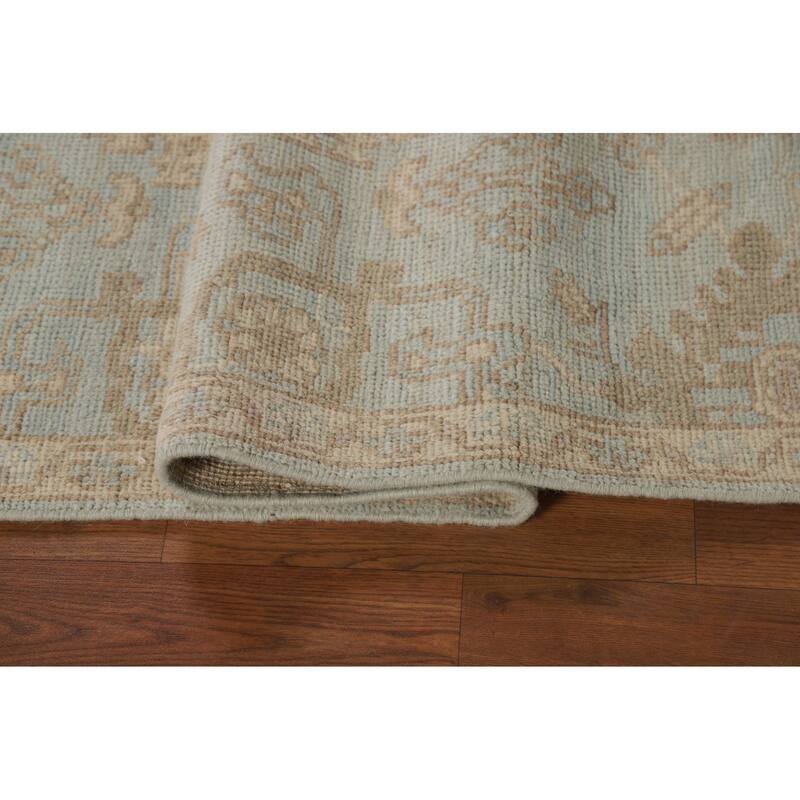Vegetable Dye Oushak Turkish Runner Rug Handmade Blue Wool Carpet - 2'10" x 9'10"