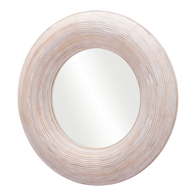 HomeRoots 32" Beige Round Framed Accent Mirror - 31.5' X '31.5' X '2.6