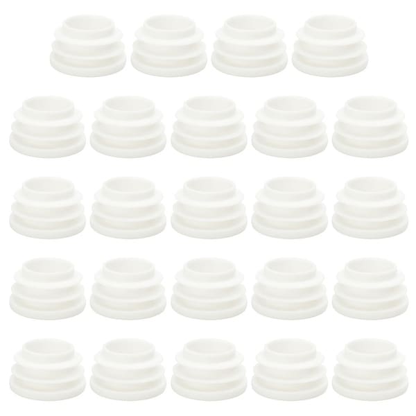 1" 25mm OD Plastic Round Ribbed Tube Insert Pipe End Cover Cap White 24pcs
