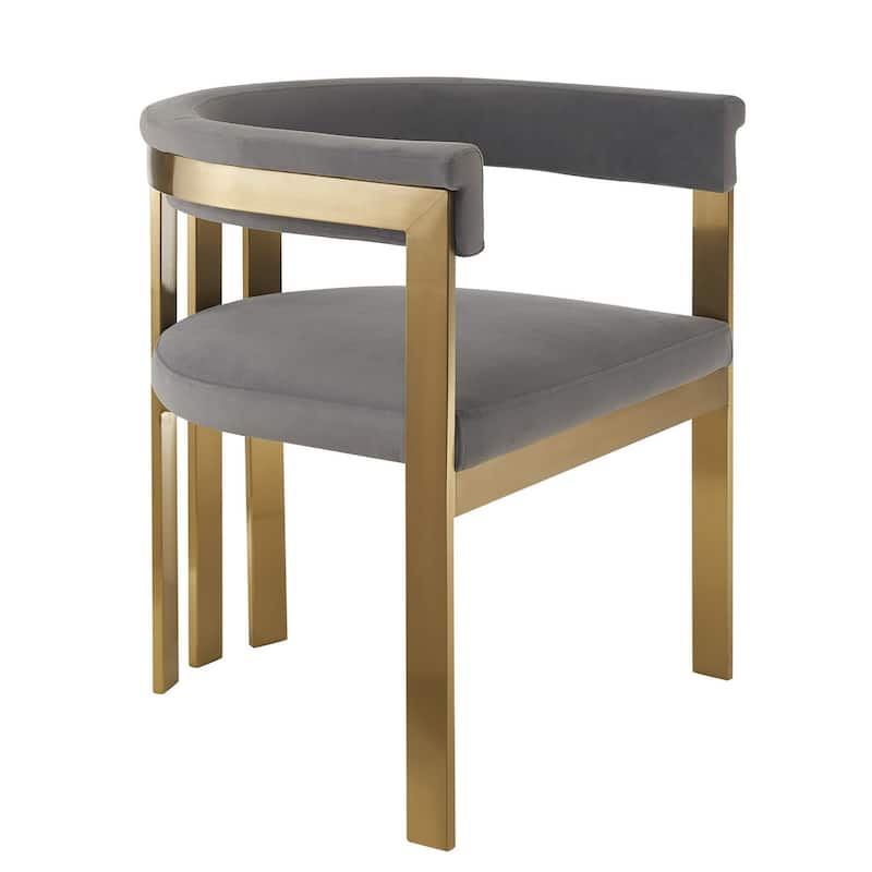 Cid Tayc 25 Inch Dining Chair, Contemporary Art Gray Velvet, Gold Steel