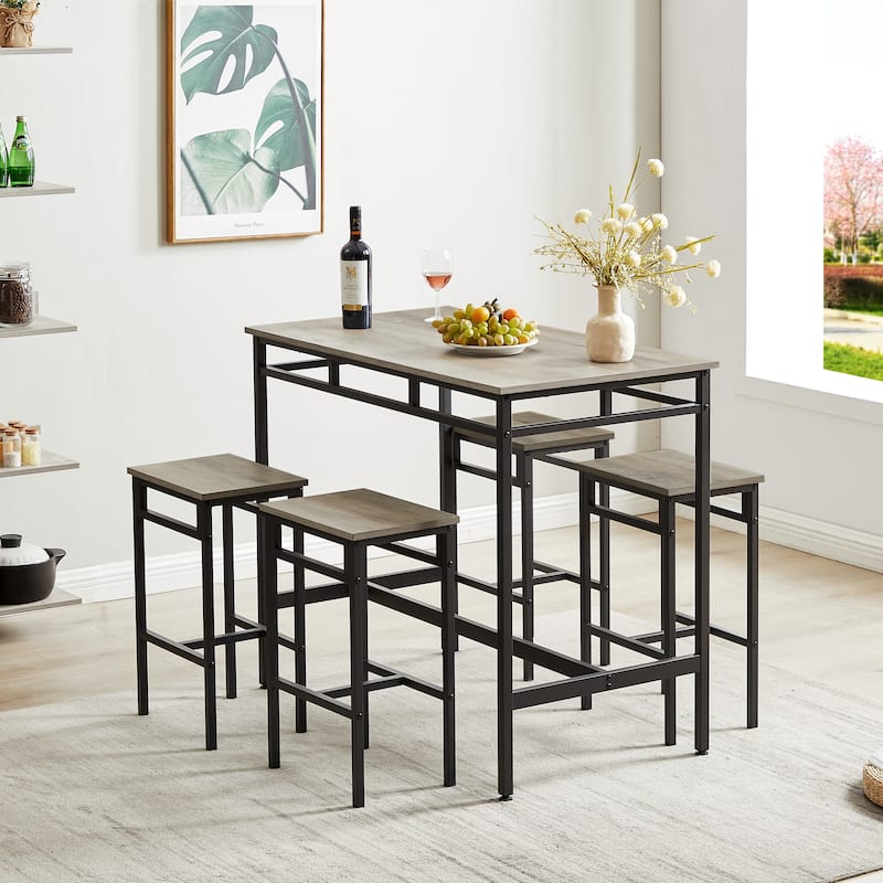 Bar table set 5PC Dinging table set with high stools, structural strengthening, industrial style 43.31 L x 23.62 W x 35.43 H.