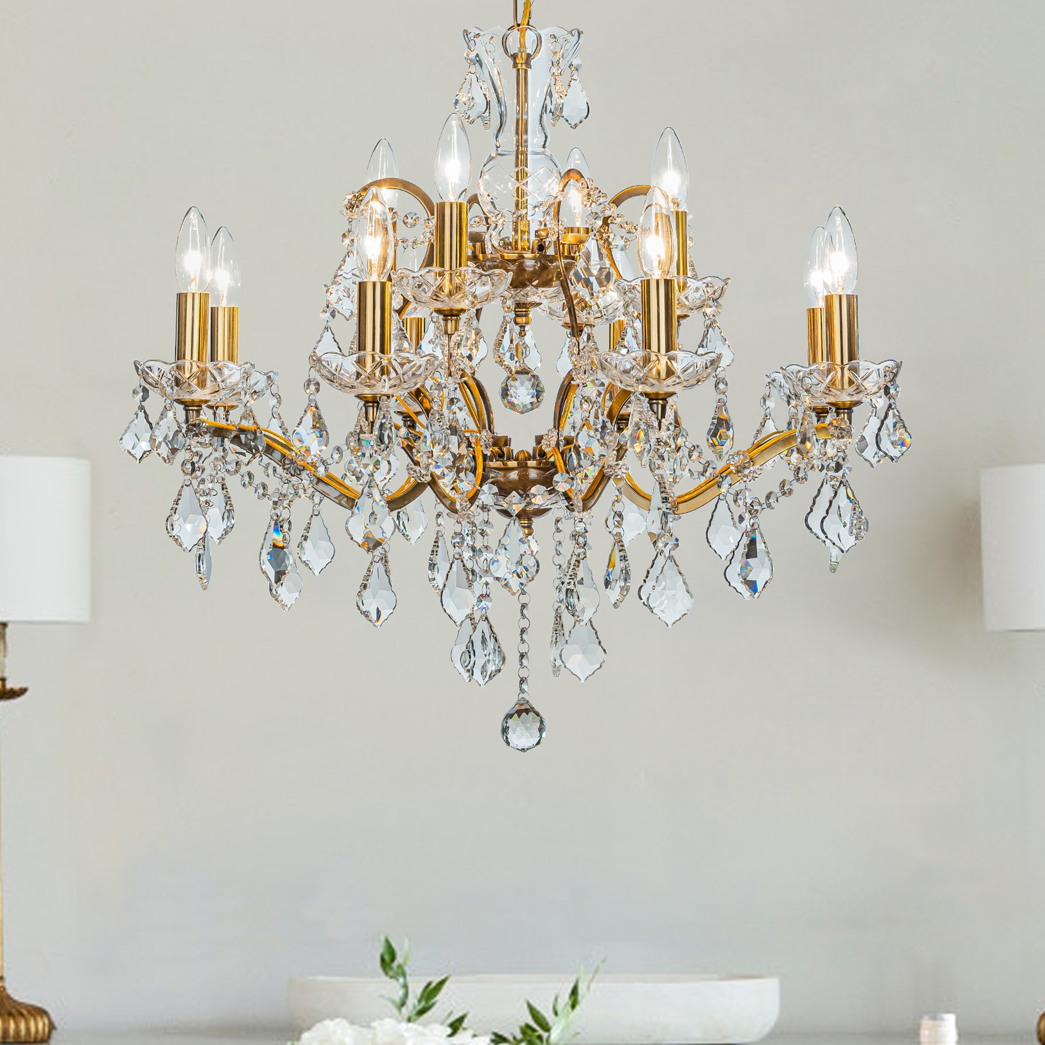 Antique gold crystal chandelier on sale