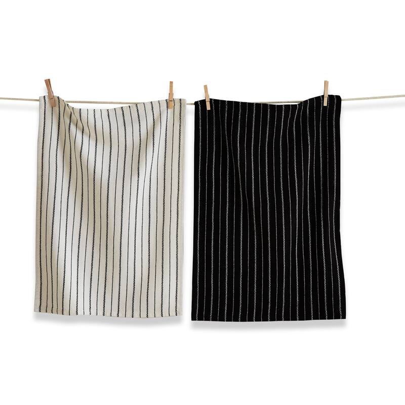 Black Tie Stripe Dishtowel Set of 2 - Cotton Kitchen Towels, Everyday Use, Black Multi, 26" x 18", Machine Washable