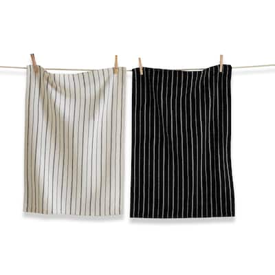 Black Tie Stripe Dishtowel Set of 2 - Cotton Kitchen Towels, Everyday Use, Black Multi, 26" x 18", Machine Washable