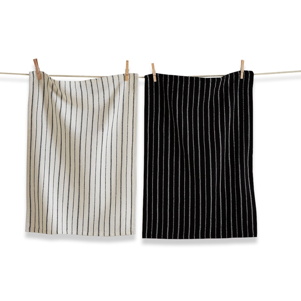 Black Tie Stripe Dishtowel Set of 2 - Cotton Kitchen Towels, Everyday Use, Black Multi, 26" x 18", Machine Washable