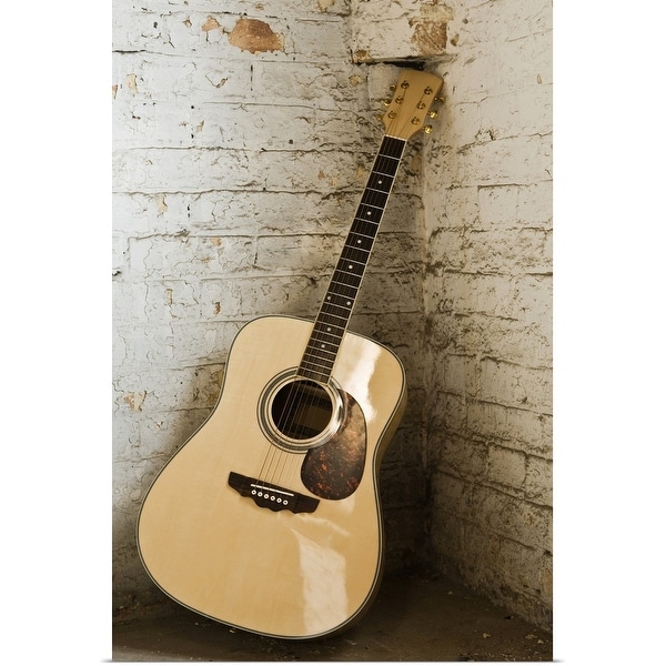 "Guitar leaning against brick wall" Poster Print