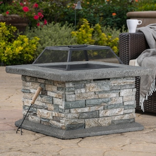Crestline Outdoor Natural Stone 28" Square Fire Pit