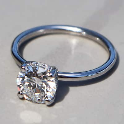 Auriya Lab Grown 2CT Round Hidden Halo Solitaire Diamond Engagement Ring in 14k Gold Certified (H-I, VS1-VS2)