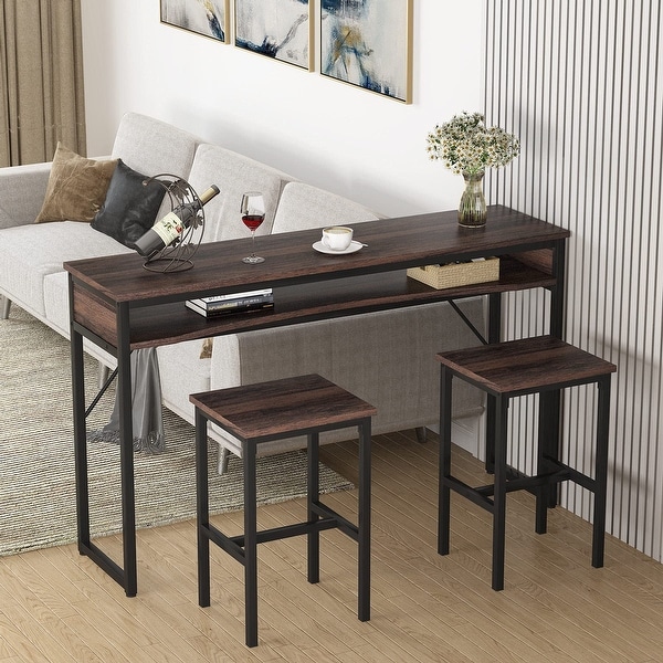 Bar Table Set, Industrial Counter Height Pub Table with 2 Stools, Kitchen Dinning Table for Living Room, Dining Room. Opens flyout.