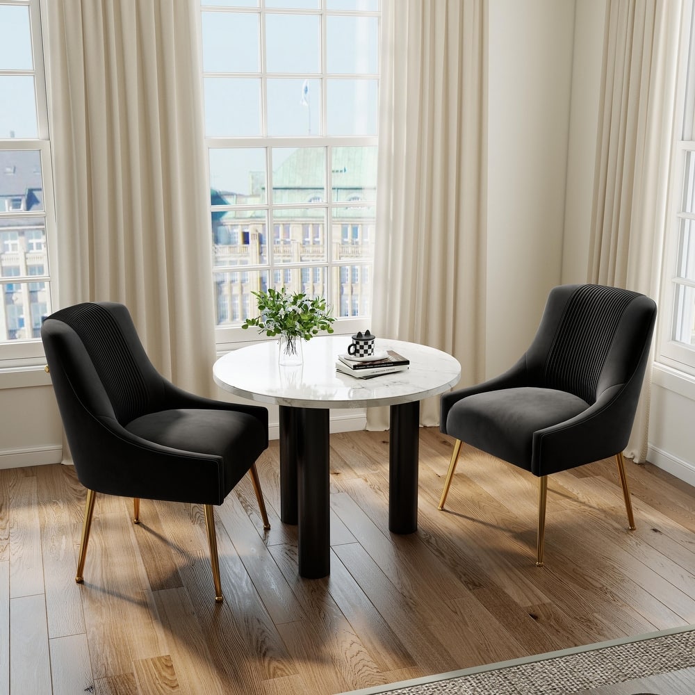 SEYNAR Modern Glam Boucle Pleated Velvet Dining Chair or Vanity Chair Set of 2 with Rear Handle